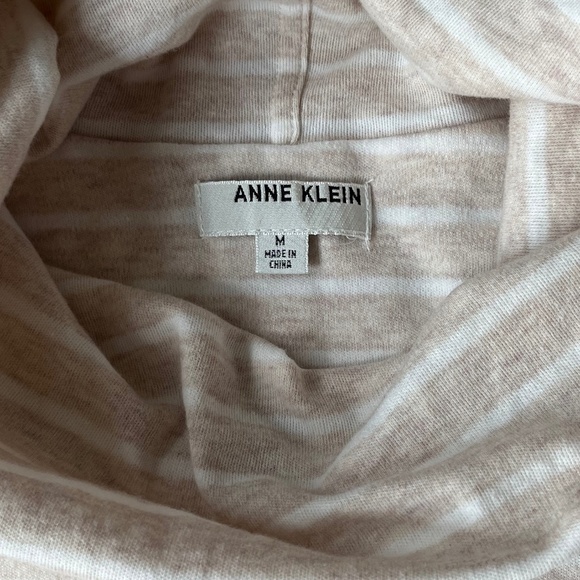 Ann Klein Funnel Neck Beige Striped Stretch Knit Sweater Dress Pullover, Size M - Picture 3 of 8